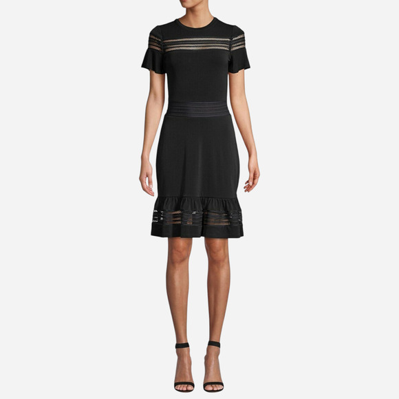 Michael Michael Kors Women’s Black Knit Cocktail Dress Sheer Quiet Luxury Medium - Picture 3 of 10